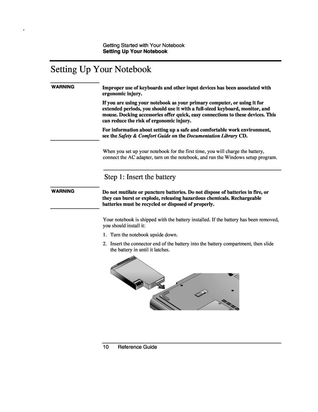 Compaq AMC20493-KT5 manual Setting Up Your Notebook, Insert the battery 