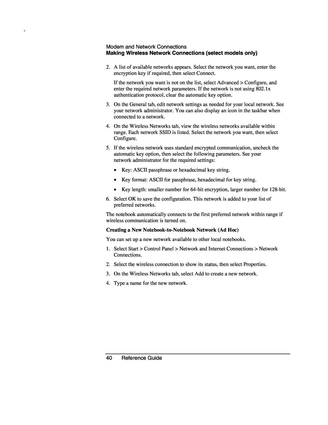 Compaq AMC20493-KT5 manual Creating a New Notebook-to-Notebook Network Ad Hoc 