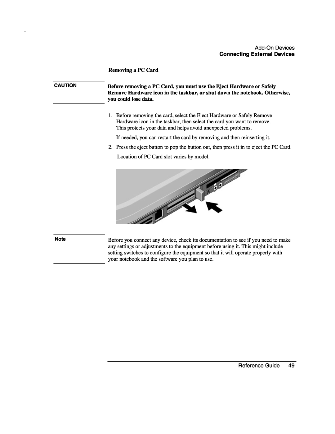 Compaq AMC20493-KT5 manual Removing a PC Card, Connecting External Devices 