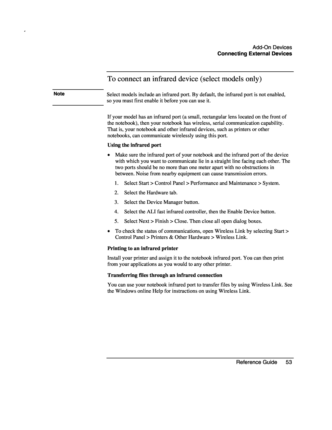 Compaq AMC20493-KT5 To connect an infrared device select models only, Using the infrared port, Connecting External Devices 