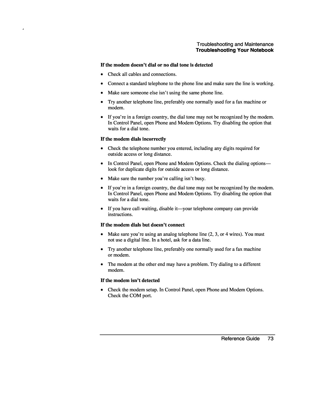 Compaq AMC20493-KT5 manual If the modem doesn’t dial or no dial tone is detected, If the modem dials incorrectly 