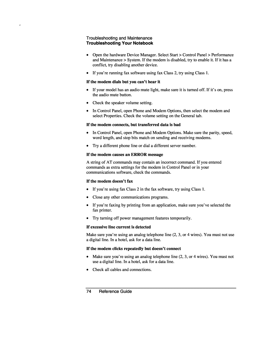 Compaq AMC20493-KT5 manual If the modem dials but you can’t hear it, If the modem connects, but transferred data is bad 