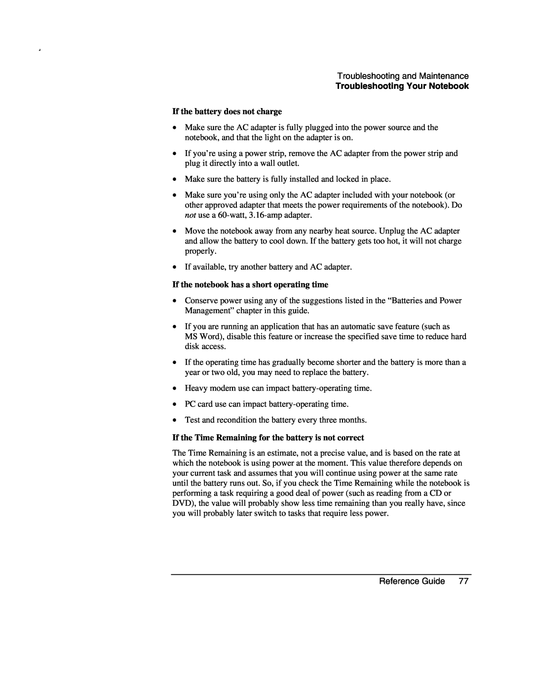 Compaq AMC20493-KT5 manual If the battery does not charge, If the notebook has a short operating time 