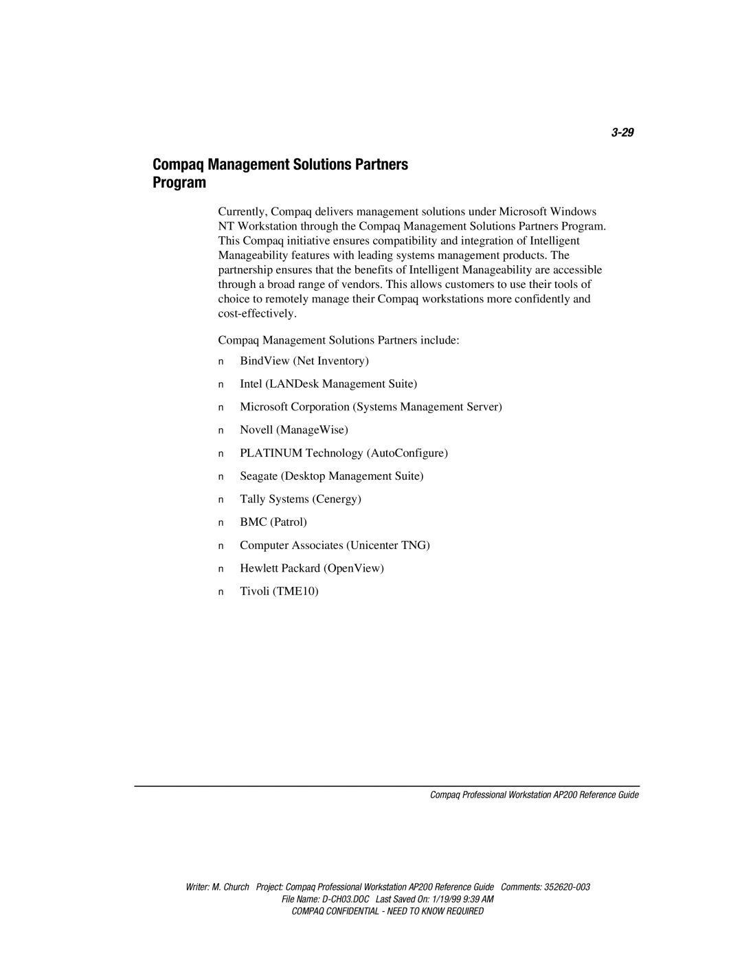 Compaq AP200 manual Compaq Management Solutions Partners Program 