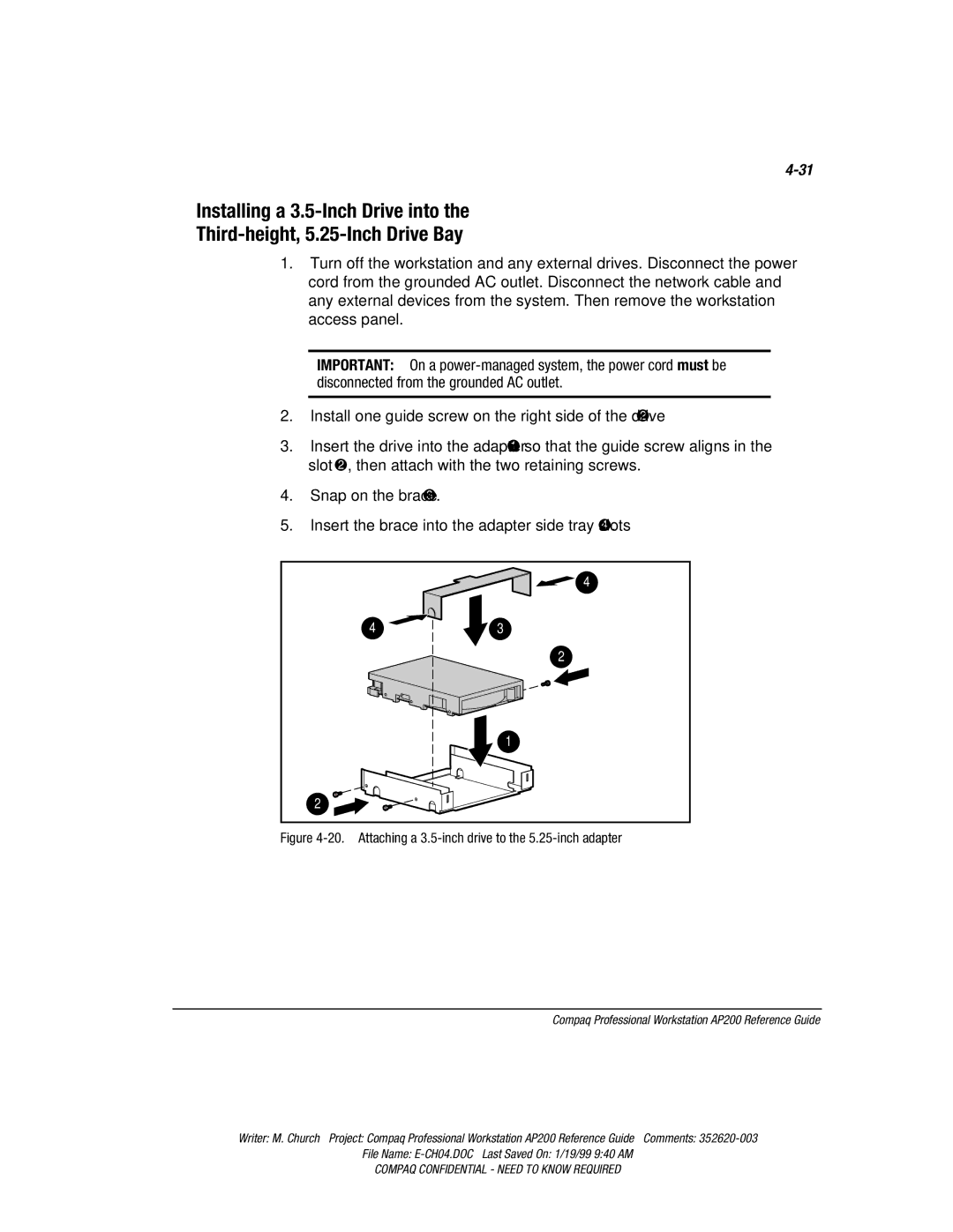 Compaq AP200 manual Attaching a 3.5-inch drive to the 5.25-inch adapter 