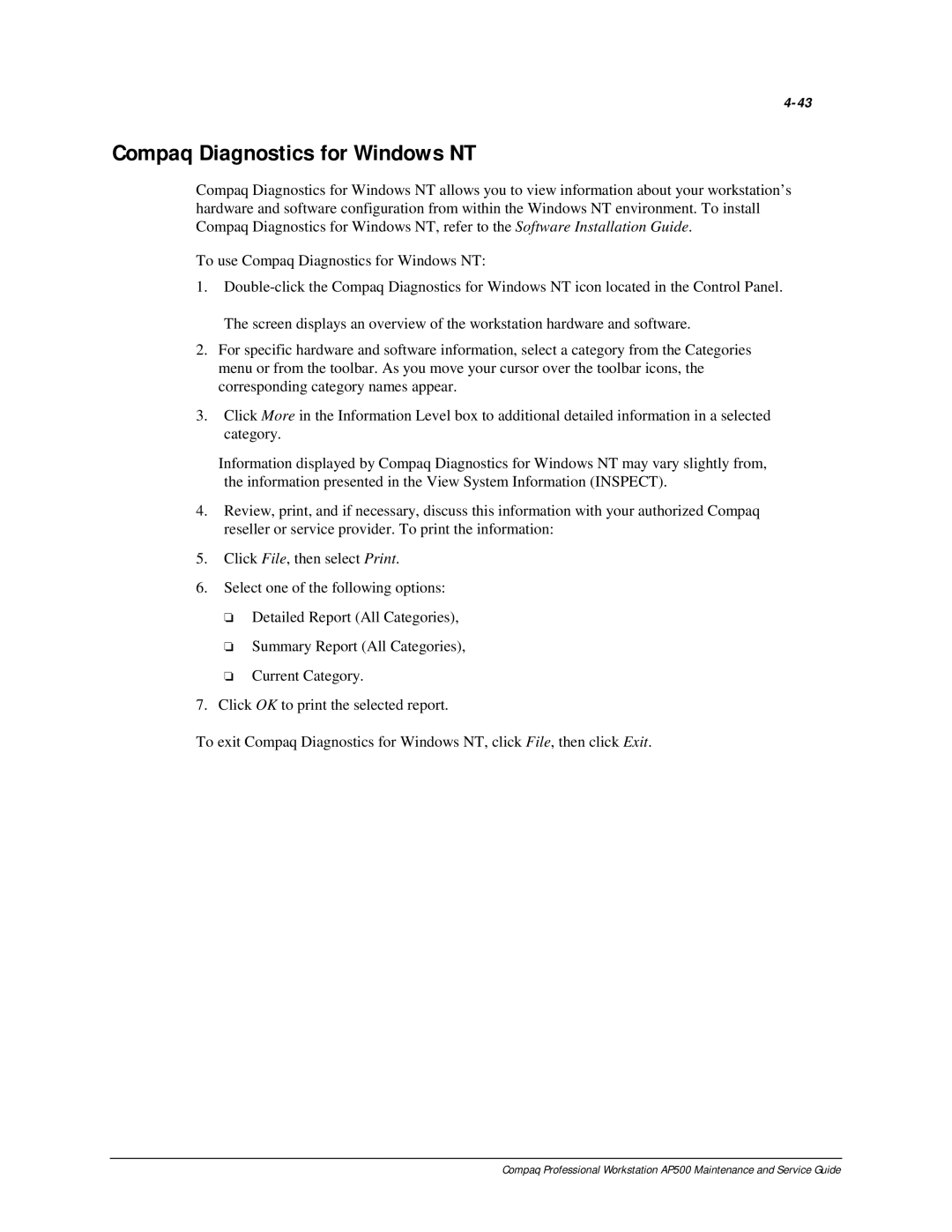 Compaq AP500 manual Compaq Diagnostics for Windows NT 