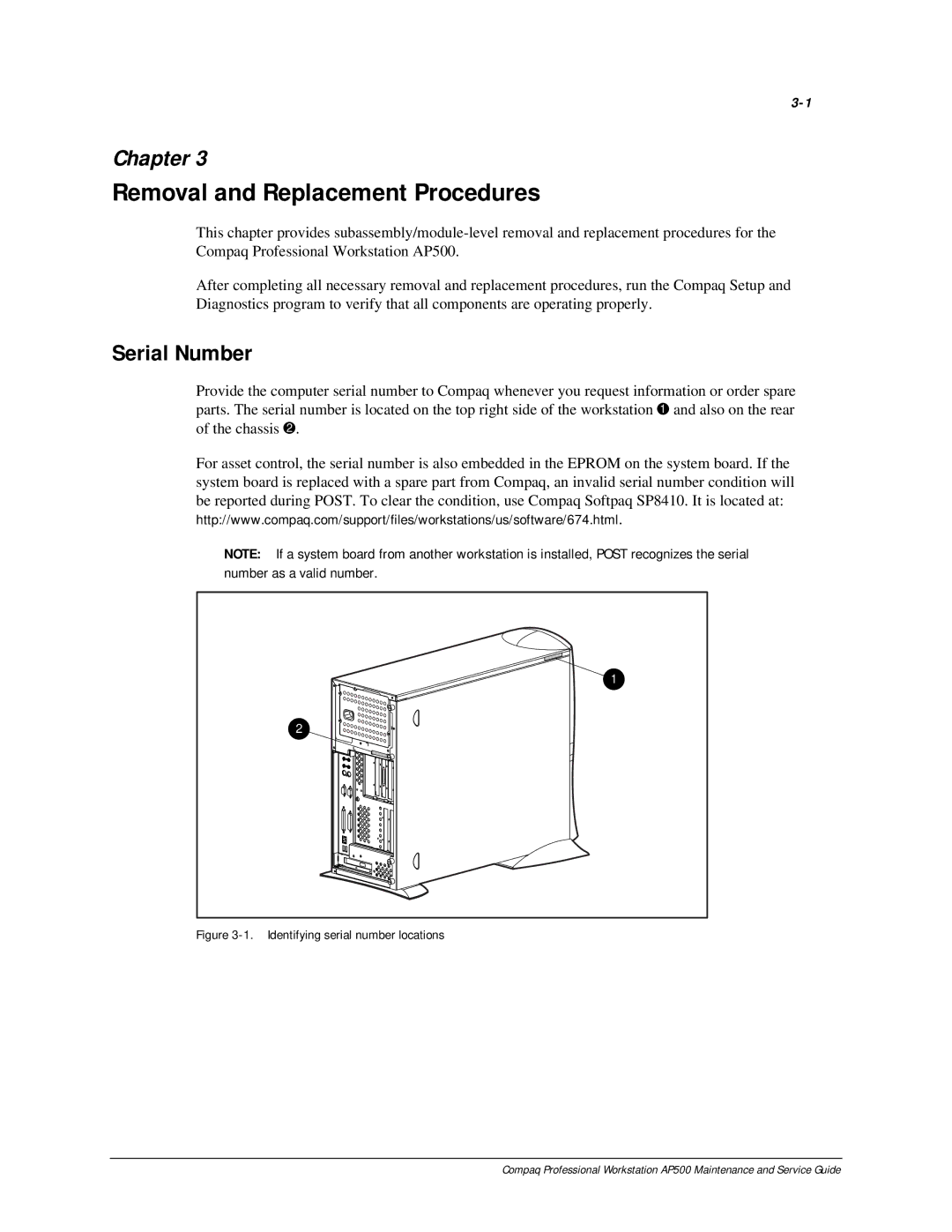Compaq AP500 manual Removal and Replacement Procedures, Serial Number 