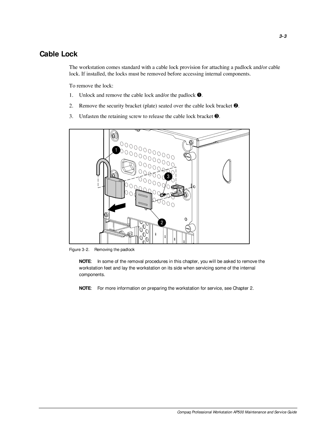 Compaq AP500 manual Cable Lock 