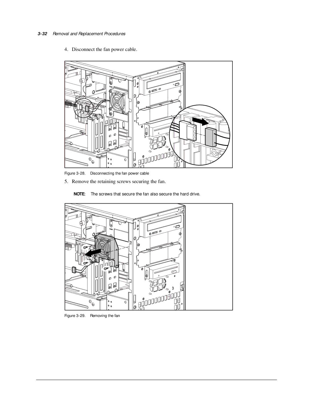 Compaq AP500 manual 32Removal and Replacement Procedures, Disconnecting the fan power cable 