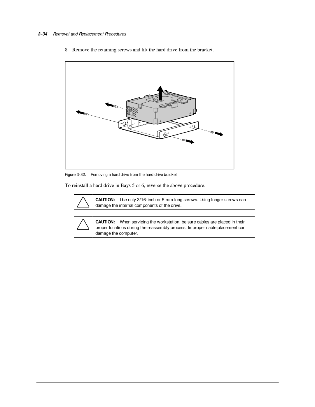 Compaq AP500 manual 34Removal and Replacement Procedures, Removing a hard drive from the hard drive bracket 