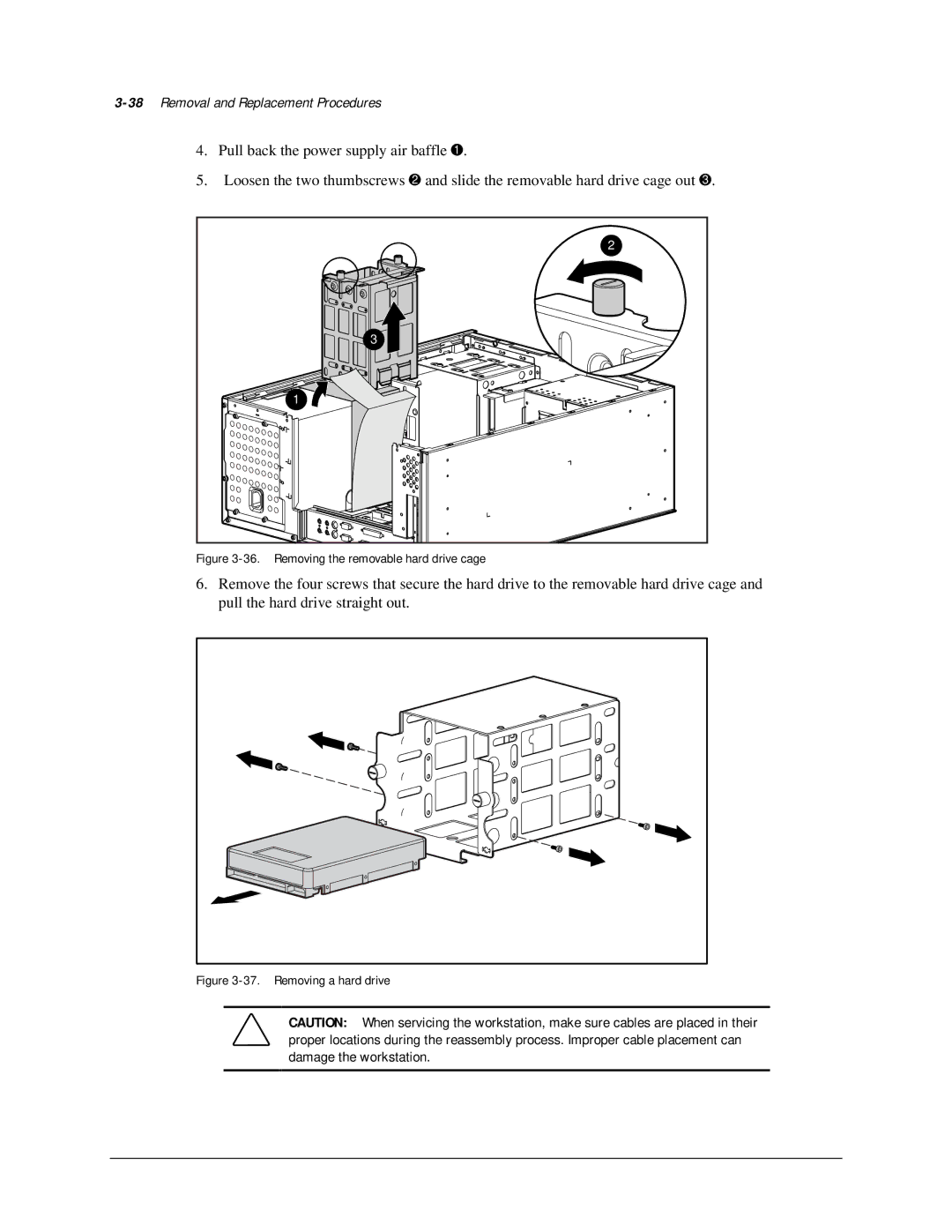 Compaq AP500 manual 38Removal and Replacement Procedures, Removing the removable hard drive cage 