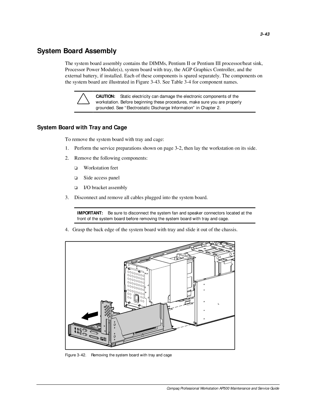 Compaq AP500 manual System Board Assembly, System Board with Tray and Cage 