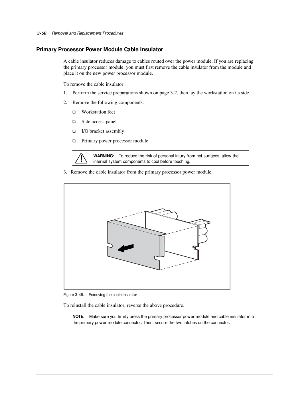 Compaq AP500 manual Primary Processor Power Module Cable Insulator, 50Removal and Replacement Procedures 