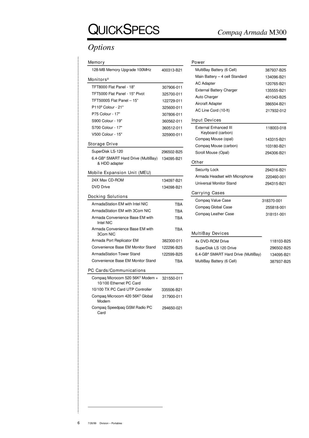 Compaq Armada M300 warranty Options 