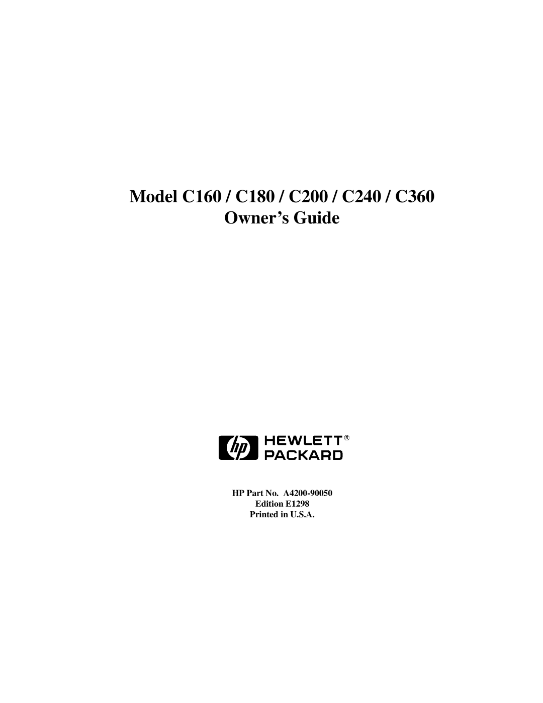 Compaq manual Model C160 / C180 / C200 / C240 / C360 Owner’s Guide, HP Part No. A4200-90050 Edition E1298 