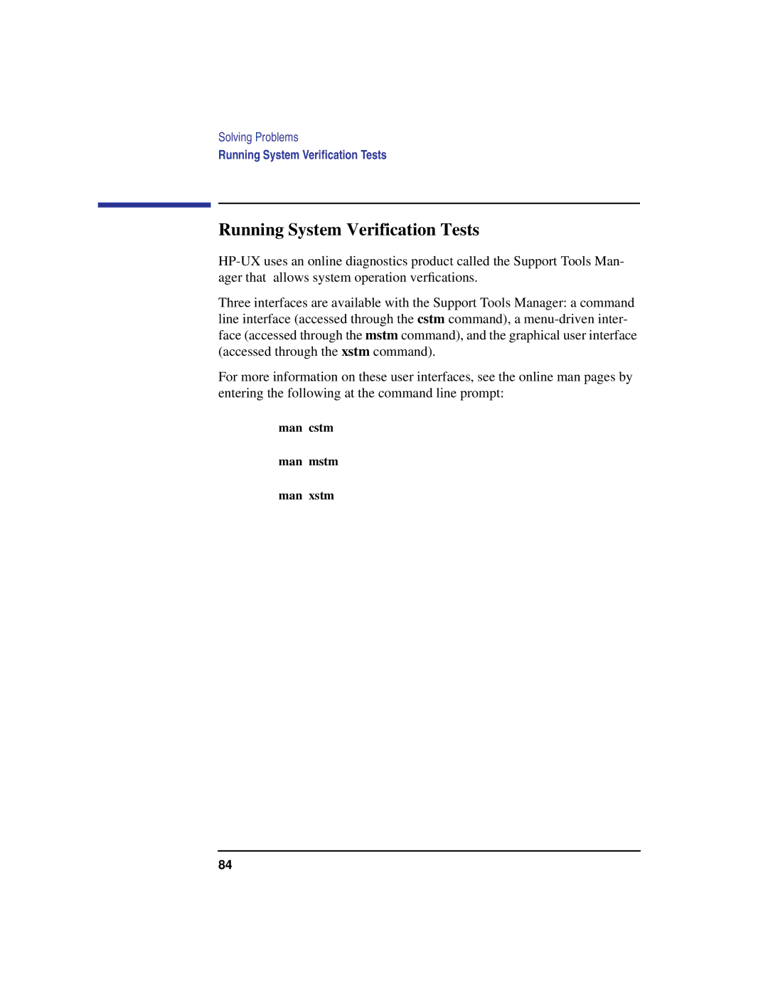 Compaq C200, C240, C180, C360, C160 manual Running System Verification Tests, Man cstm Man mstm Man xstm 