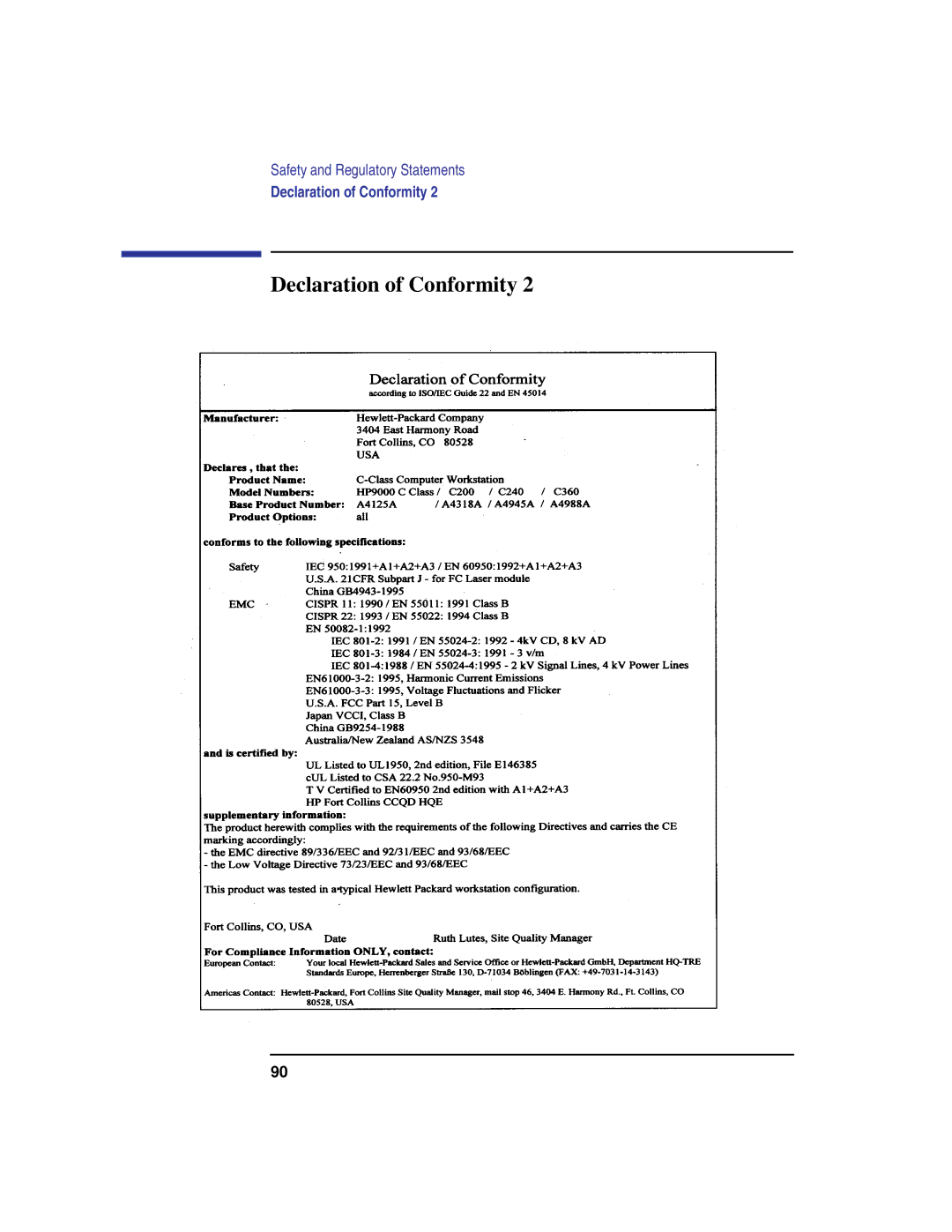 Compaq C360, C240, C180, C200, C160 manual Declaration of Conformity 