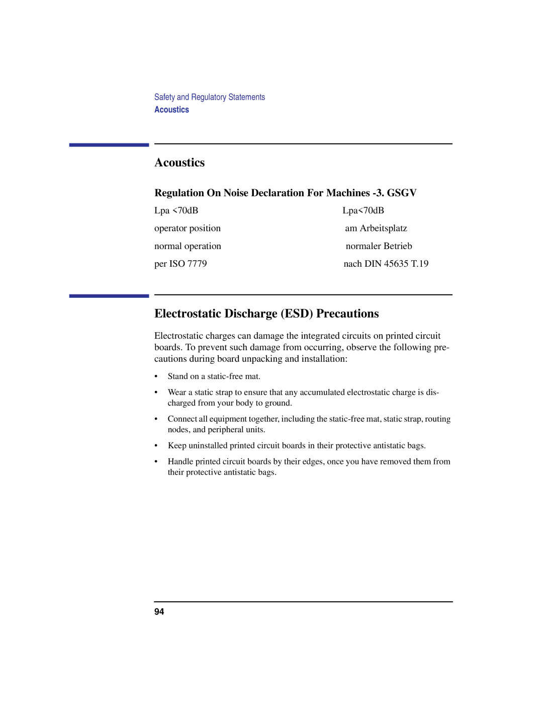 Compaq C200 Acoustics, Electrostatic Discharge ESD Precautions, Regulation On Noise Declaration For Machines -3. Gsgv 