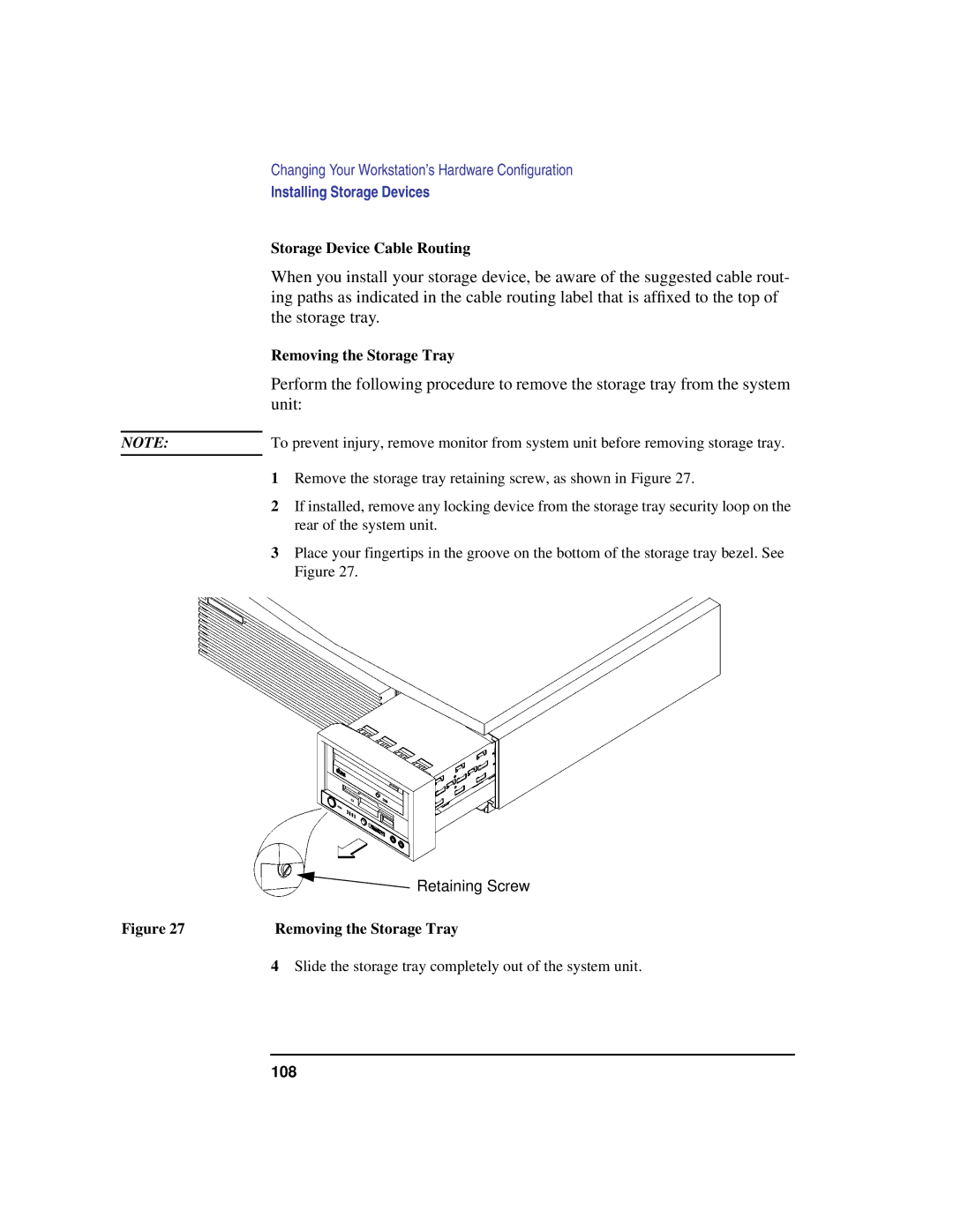 Compaq C180, C240, C200, C360, C160 manual Storage Device Cable Routing, Removing the Storage Tray 