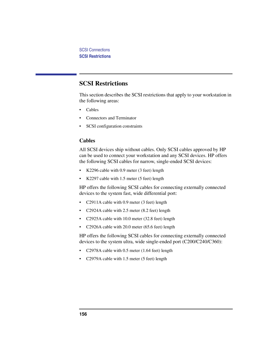 Compaq C160, C240, C180, C200, C360 manual Scsi Restrictions, Cables 