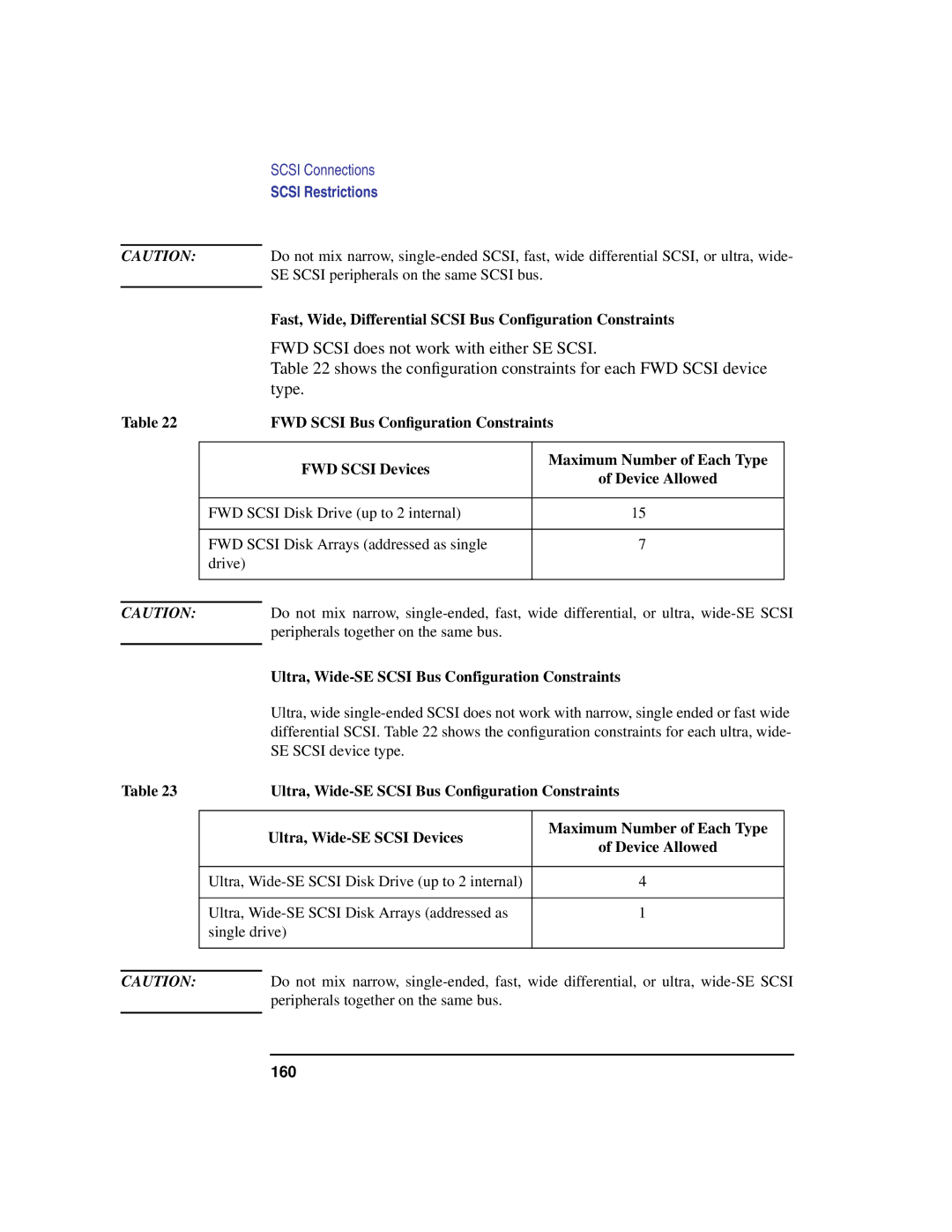 Compaq C360 Fast, Wide, Differential Scsi Bus Configuration Constraints, Ultra, Wide-SE Scsi Bus Configuration Constraints 