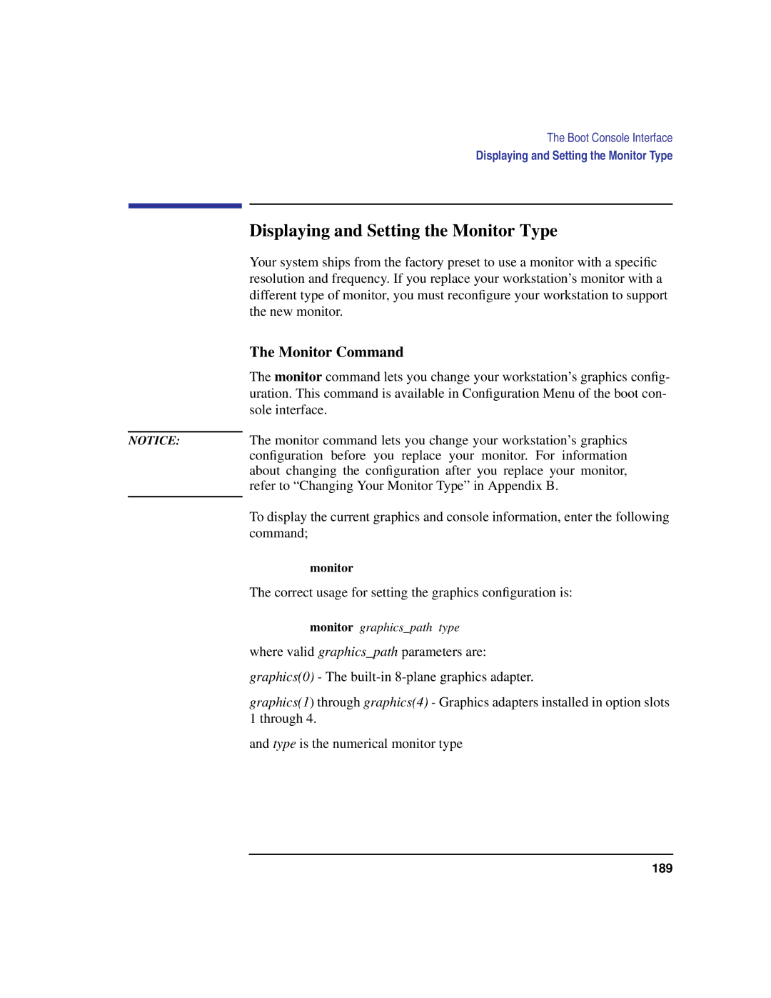 Compaq C200, C240, C180, C360, C160 manual Displaying and Setting the Monitor Type, Monitor Command 