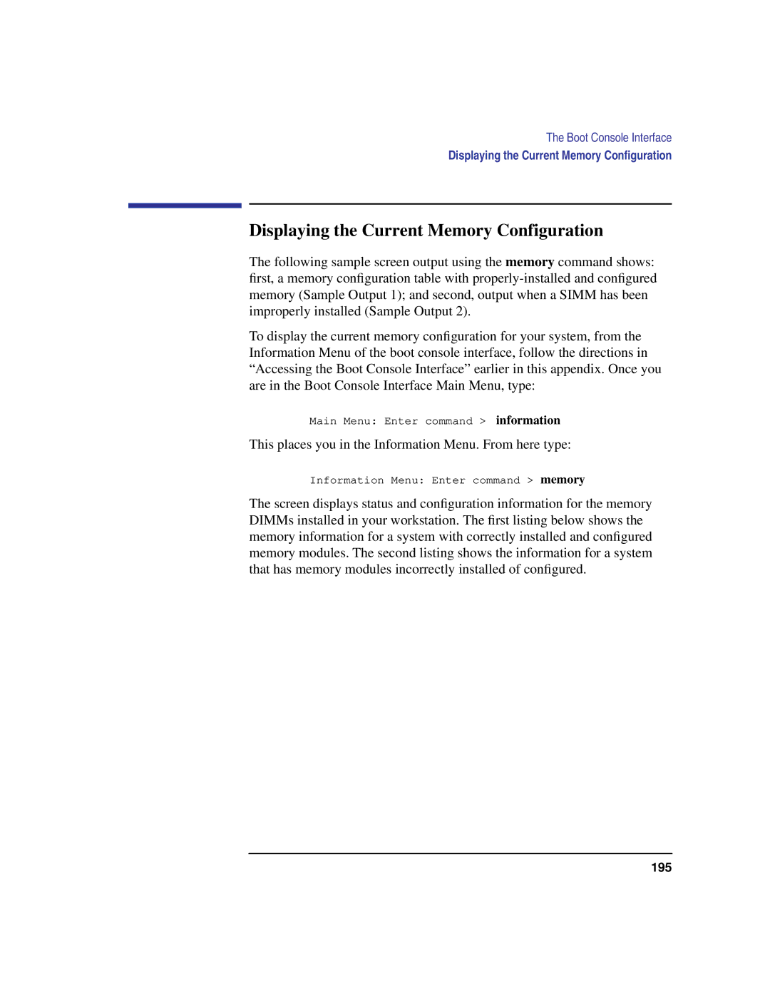 Compaq C360, C240, C180, C200, C160 manual Displaying the Current Memory Configuration 