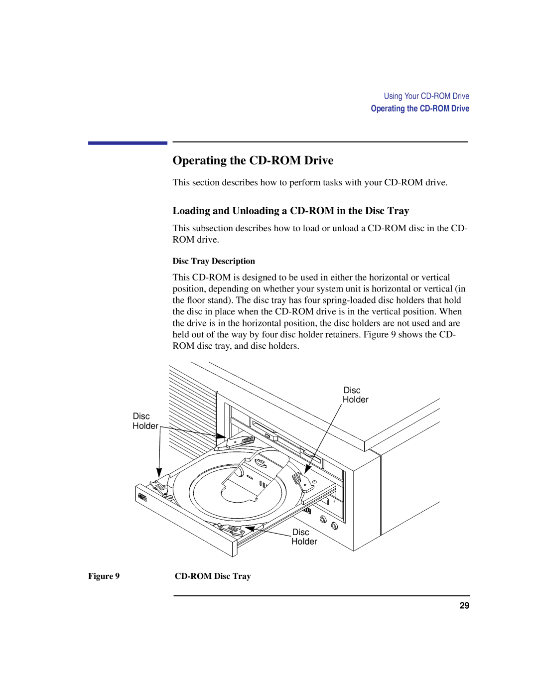 Compaq C200, C240, C180 Operating the CD-ROM Drive, Loading and Unloading a CD-ROM in the Disc Tray, Disc Tray Description 