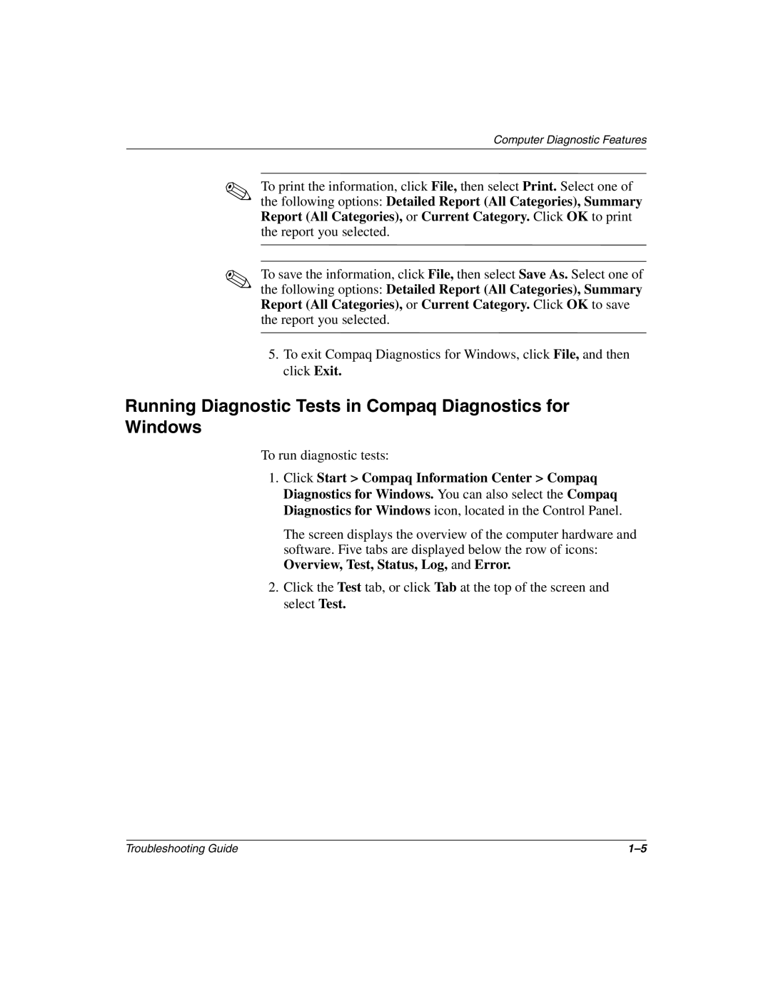 Compaq 177620-006, Compaq Evo Desktop manual Running Diagnostic Tests in Compaq Diagnostics for Windows 