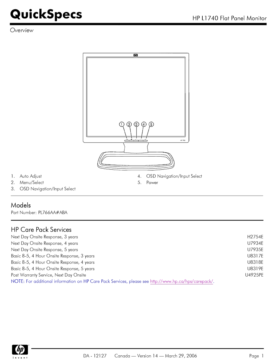 Compaq Compaq warranty QuickSpecs 