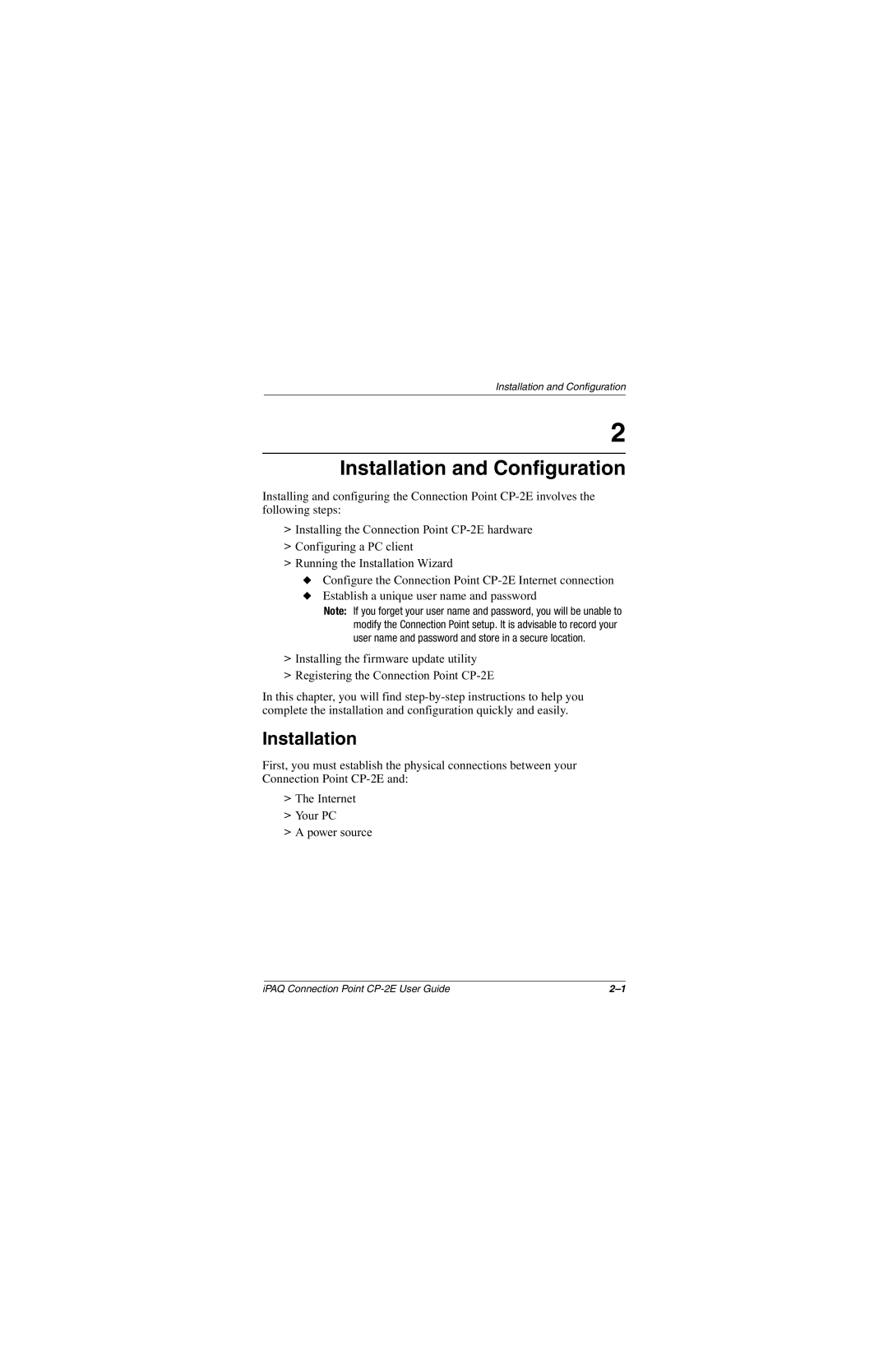 Compaq CP-2E manual Installation and Configuration 