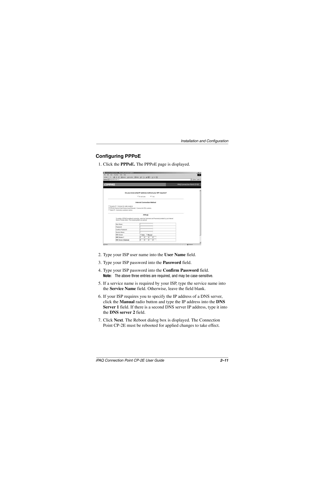 Compaq CP-2E manual Configuring PPPoE 