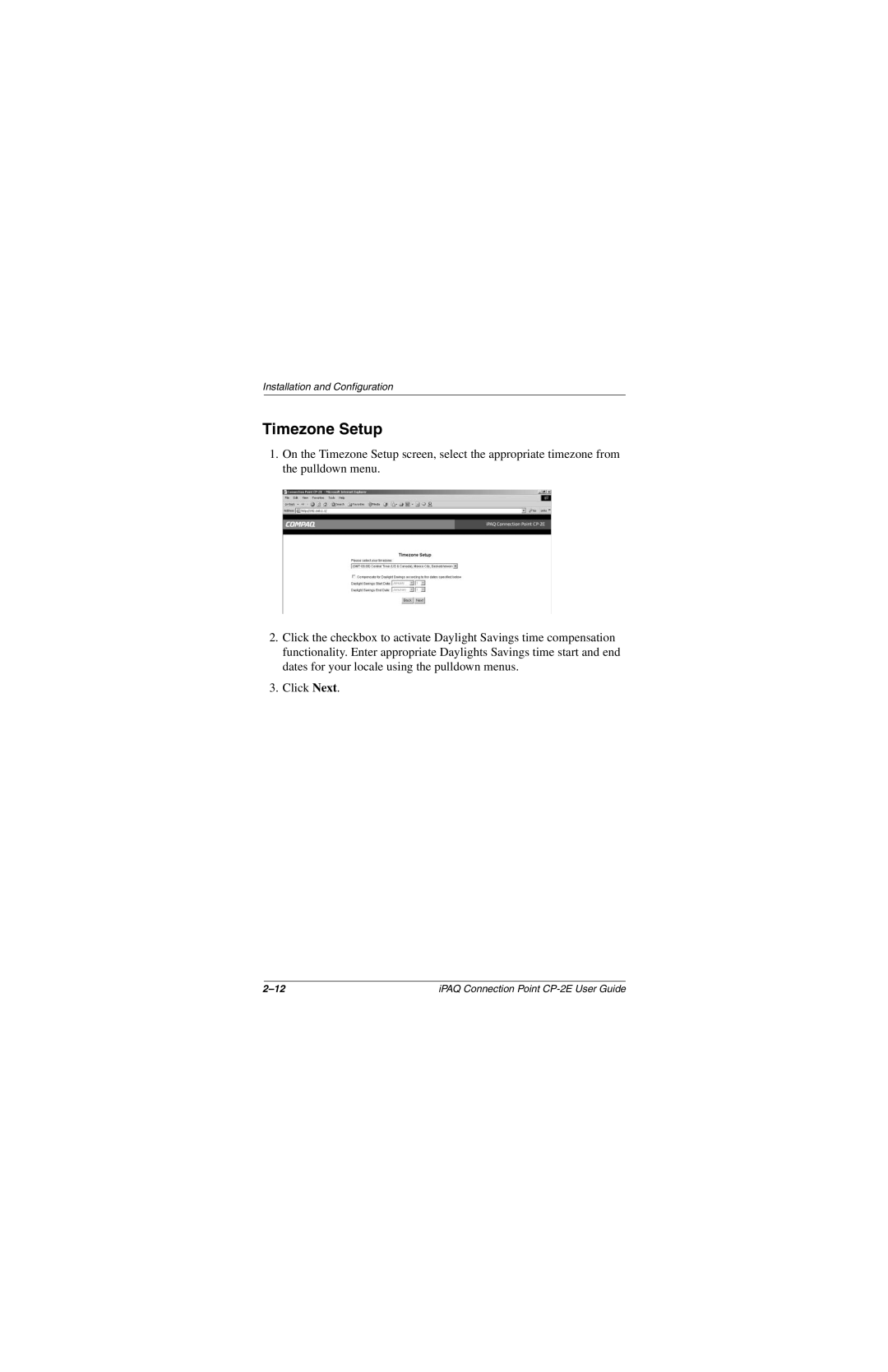 Compaq CP-2E manual Timezone Setup 