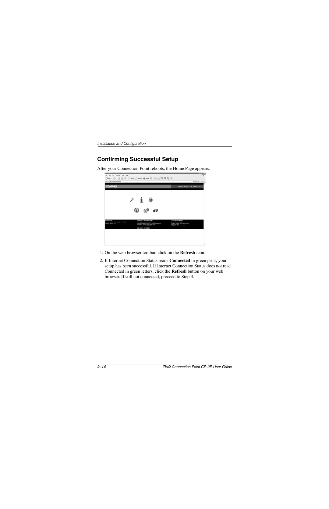 Compaq CP-2E manual Confirming Successful Setup 