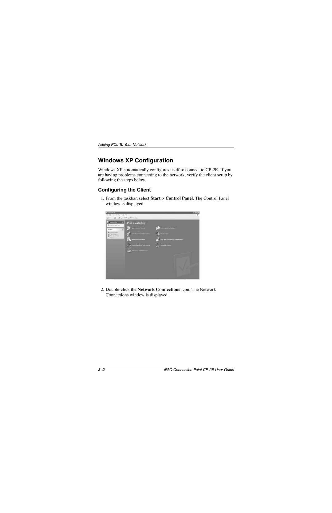 Compaq CP-2E manual Windows XP Configuration, Configuring the Client 