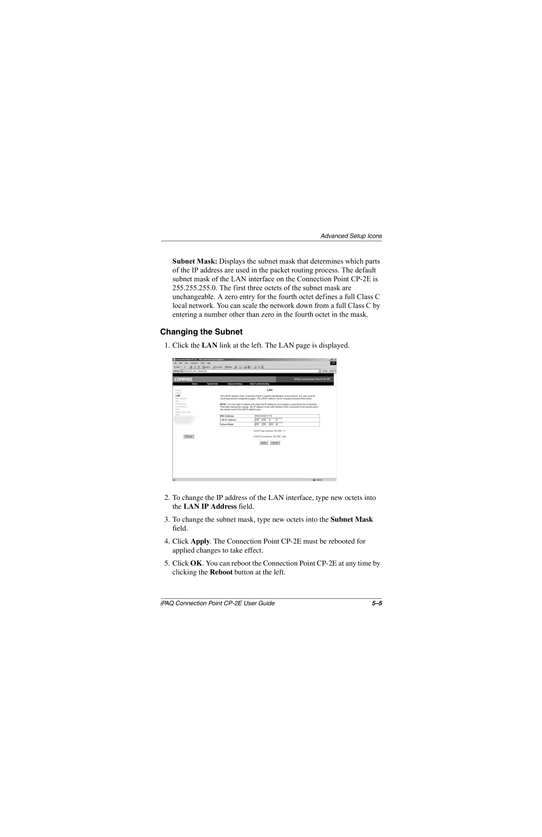 Compaq CP-2E manual Changing the Subnet 