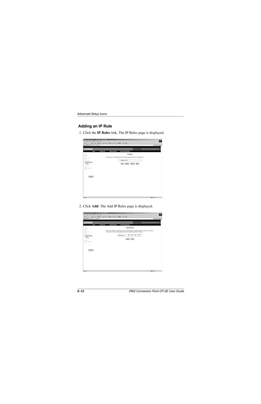 Compaq CP-2E manual Adding an IP Rule 