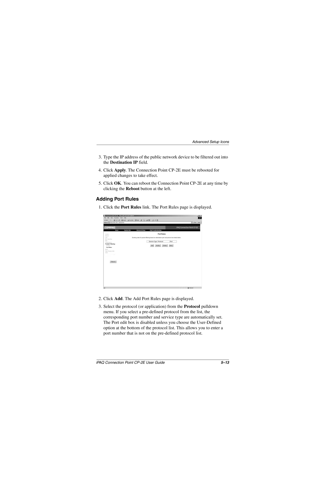 Compaq CP-2E manual Adding Port Rules 