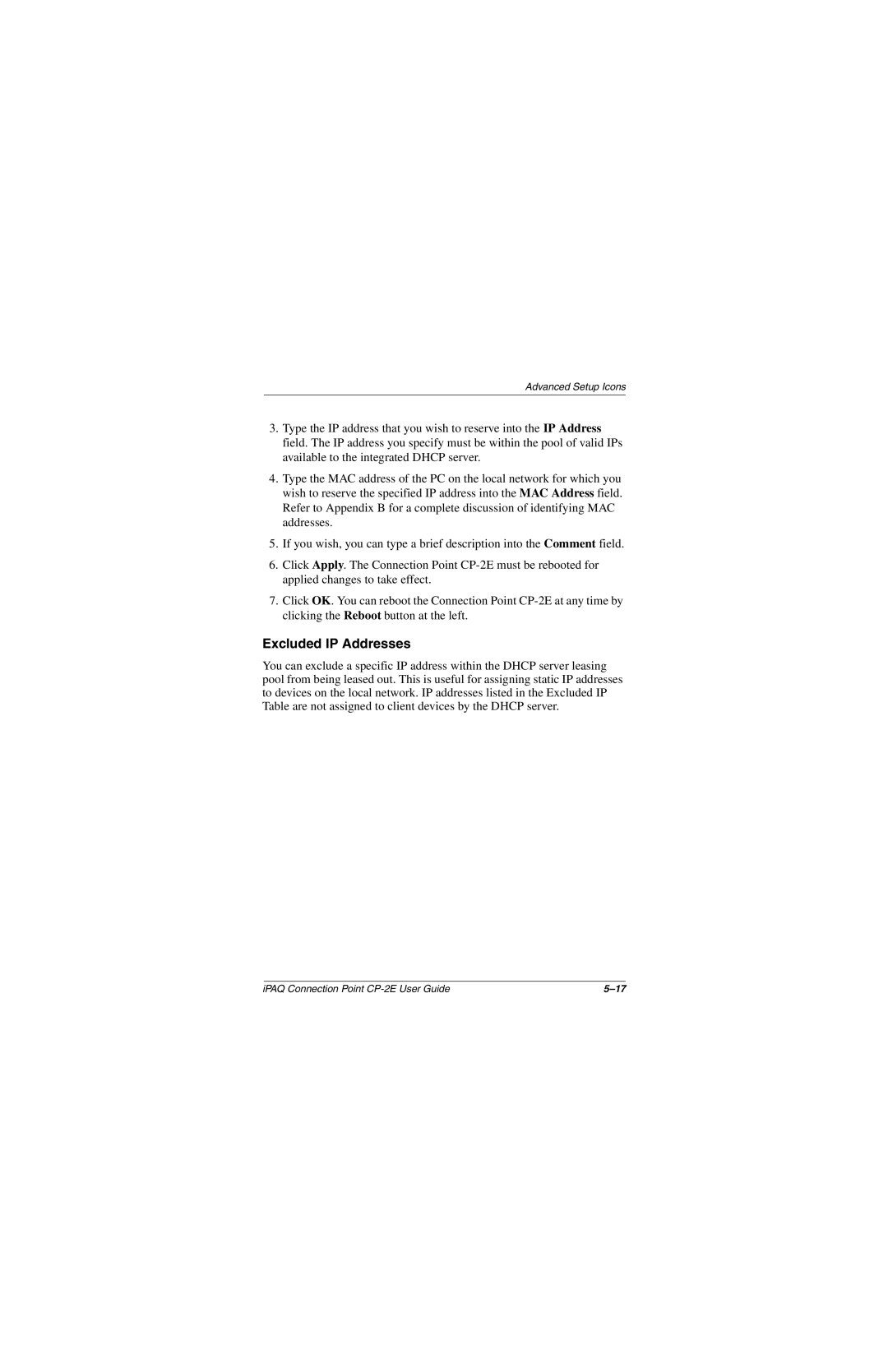 Compaq CP-2E manual Excluded IP Addresses 