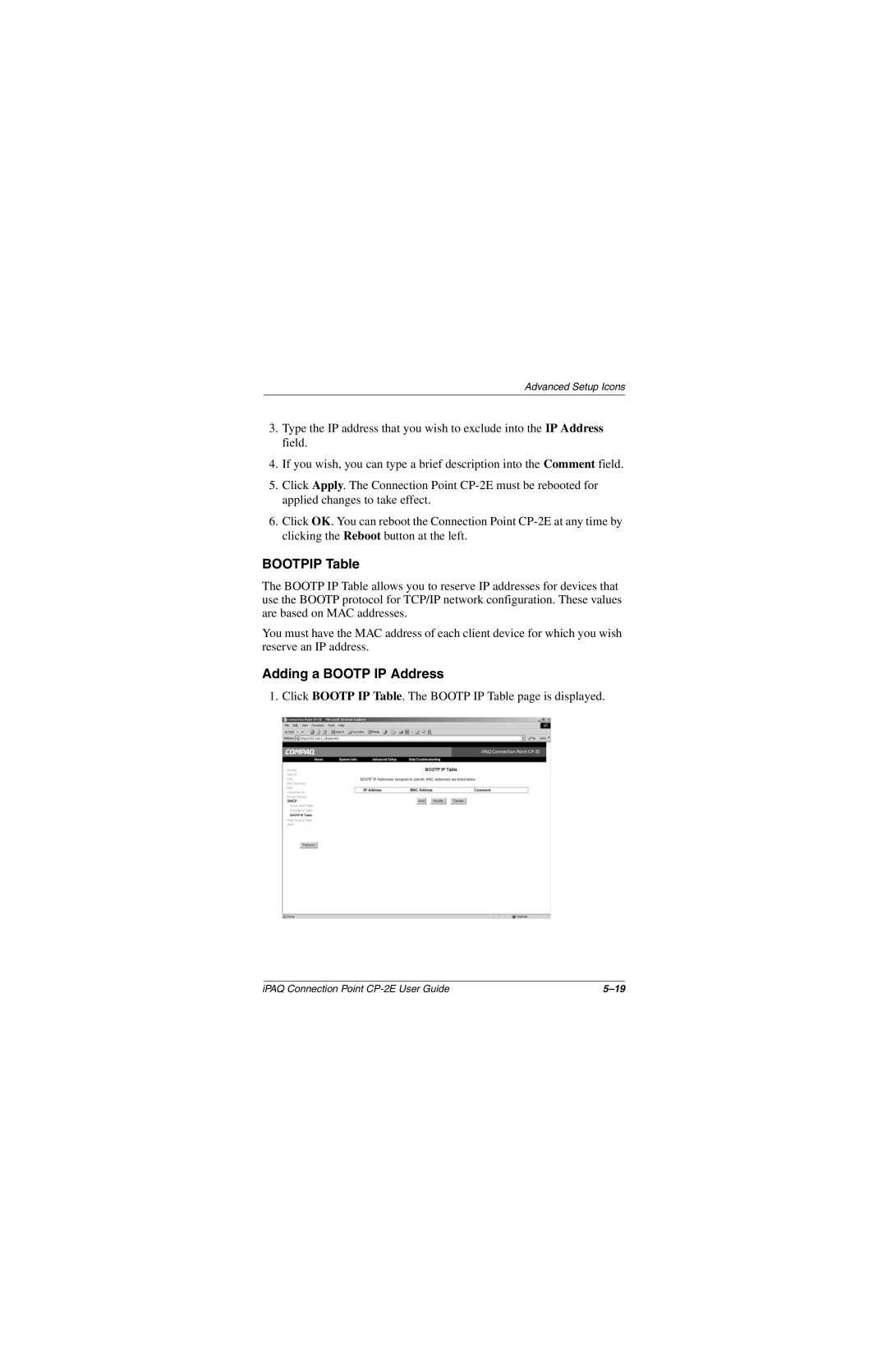 Compaq CP-2E manual Bootpip Table, Adding a Bootp IP Address 