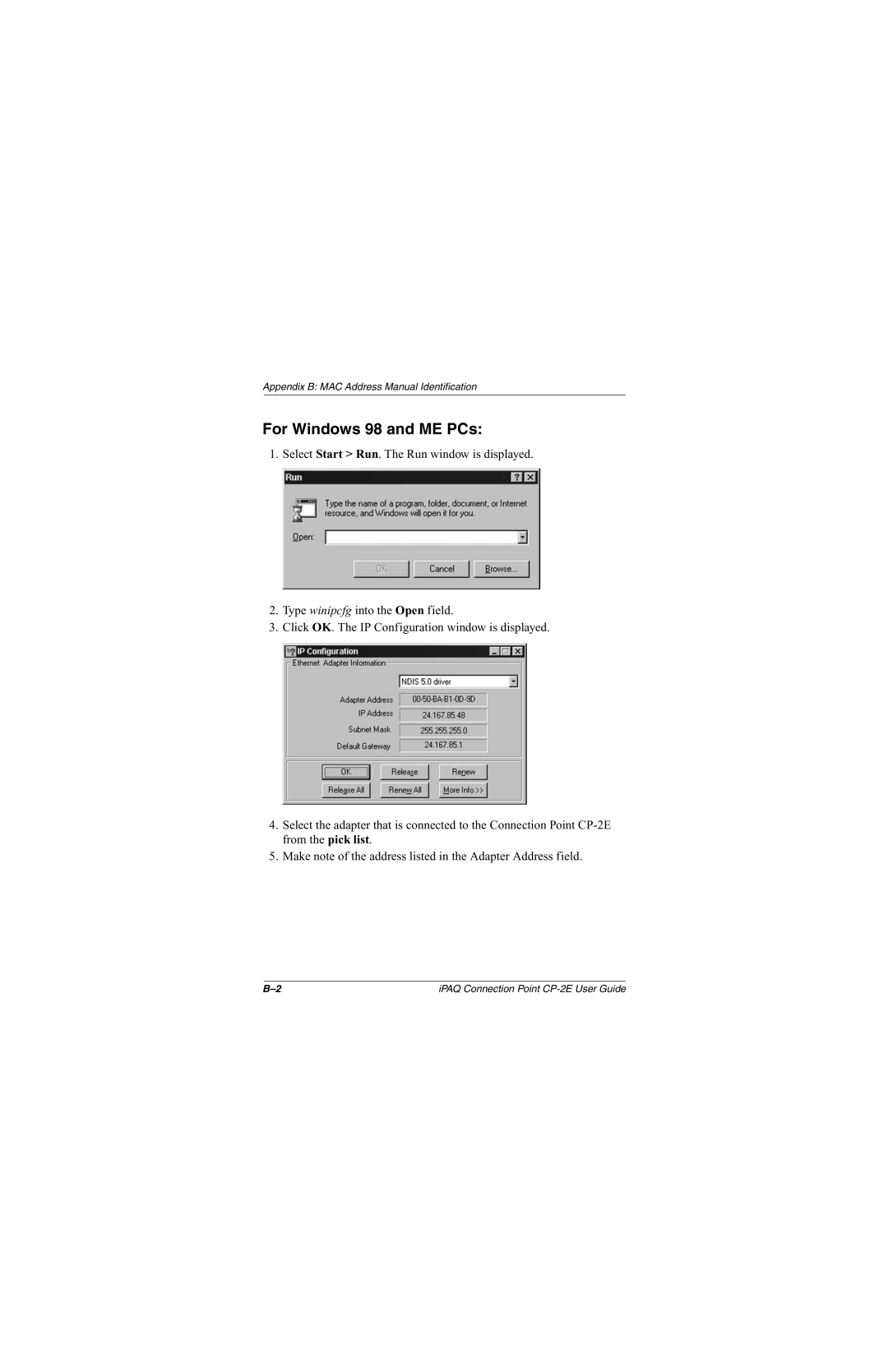 Compaq CP-2E manual For Windows 98 and ME PCs 