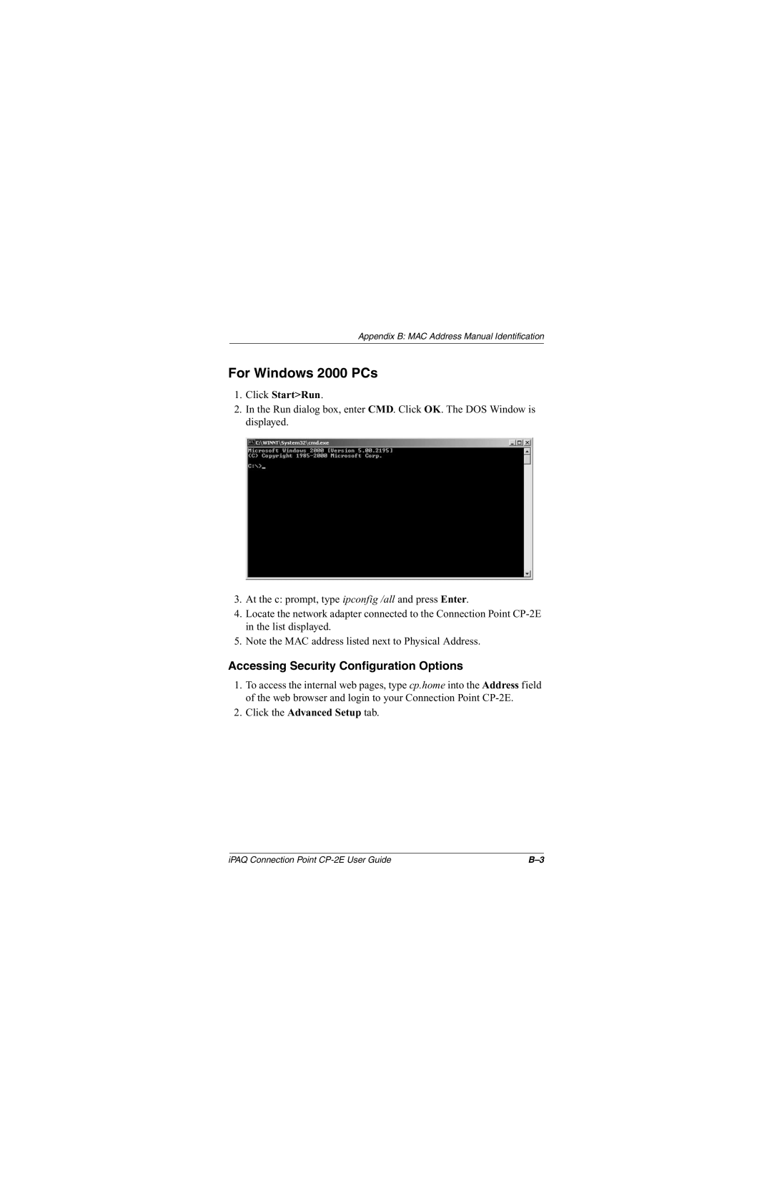 Compaq CP-2E manual For Windows 2000 PCs, Accessing Security Configuration Options 