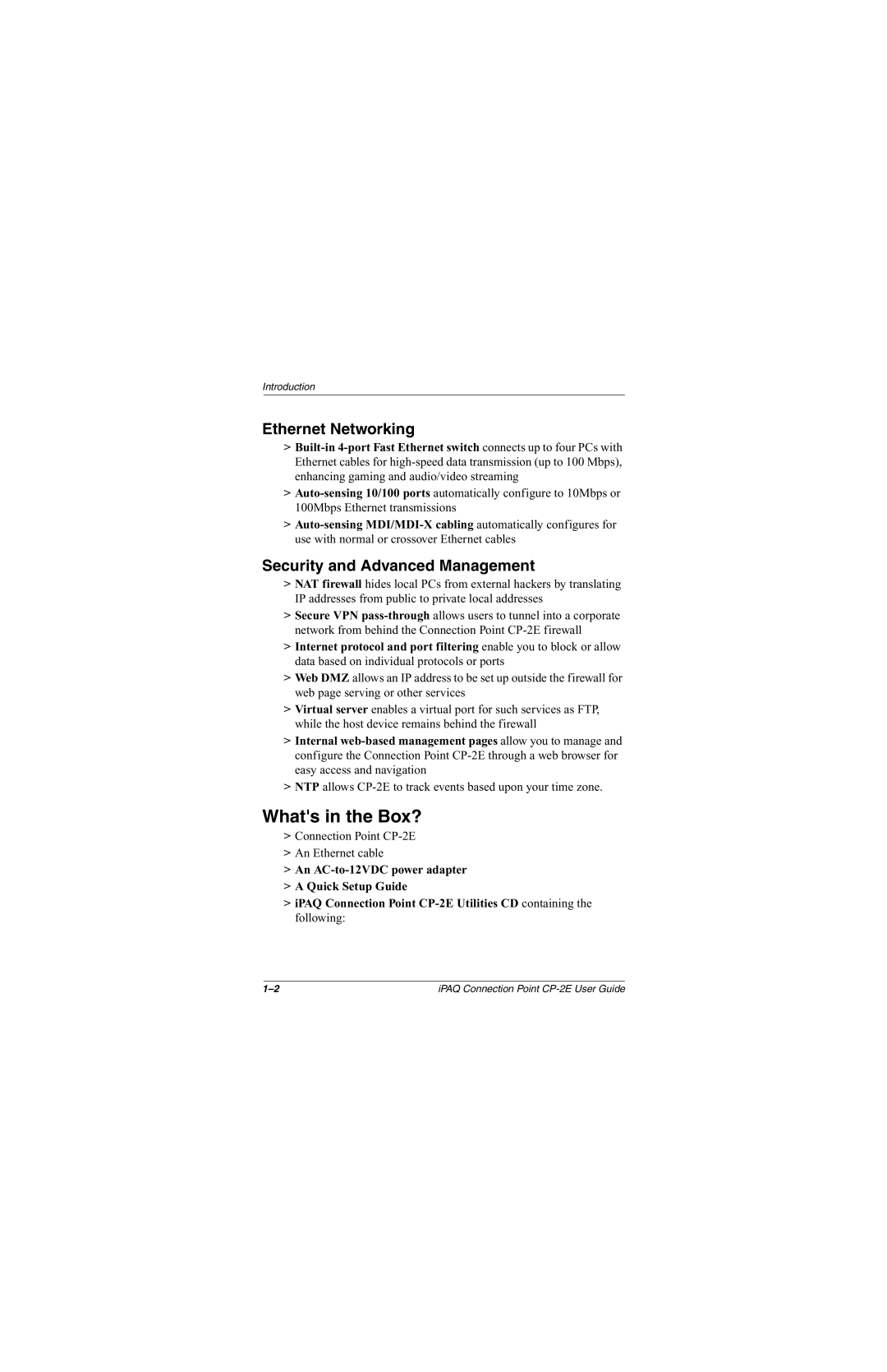 Compaq CP-2E manual Ethernet Networking, Security and Advanced Management 