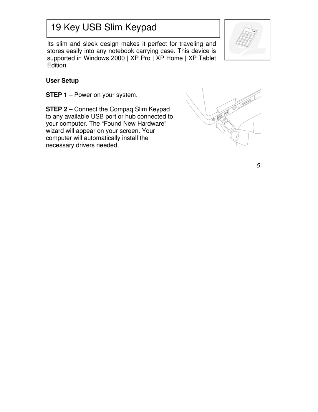 Compaq CPQ04MAK manual Key USB Slim Keypad 