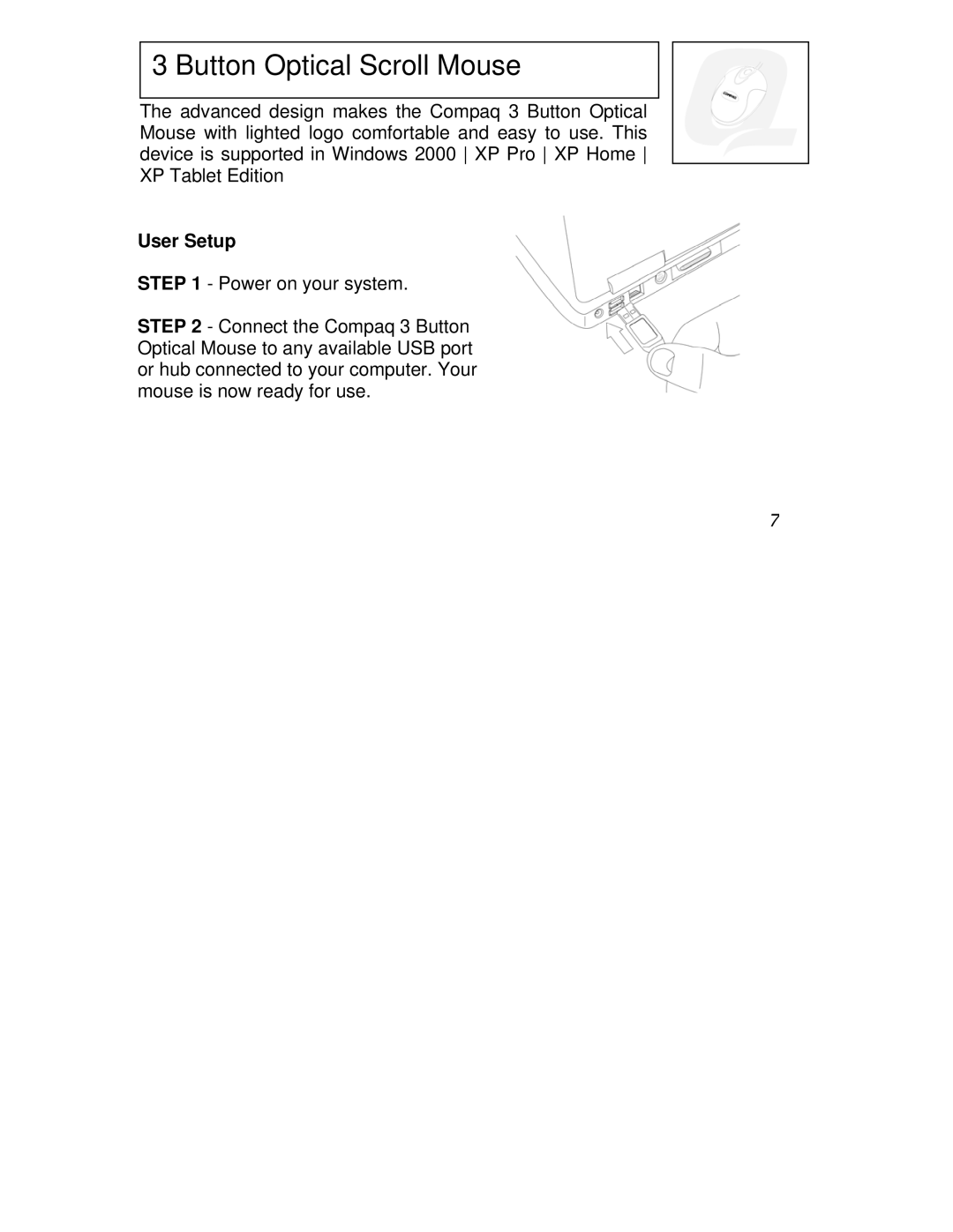 Compaq CPQ04MAK manual Button Optical Scroll Mouse 