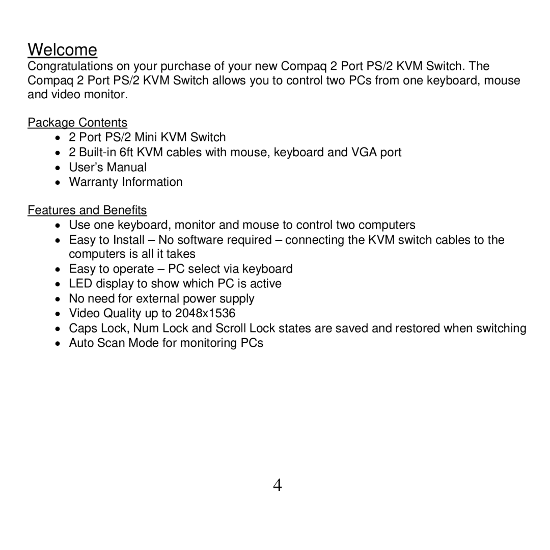 Compaq CPQ10KVM manual Welcome 