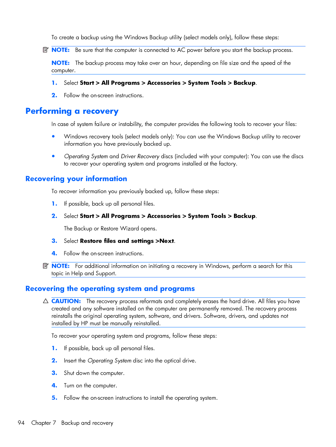 Compaq CQ10, 102 manual Recovering your information, Recovering the operating system and programs 