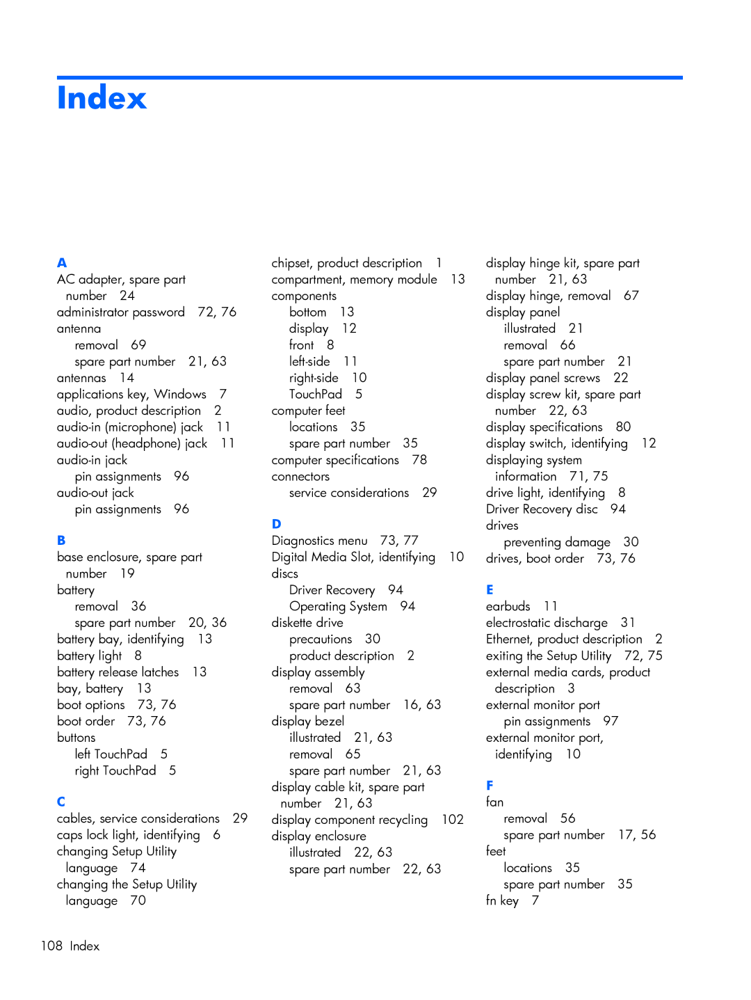 Compaq CQ10, 102 manual Index 