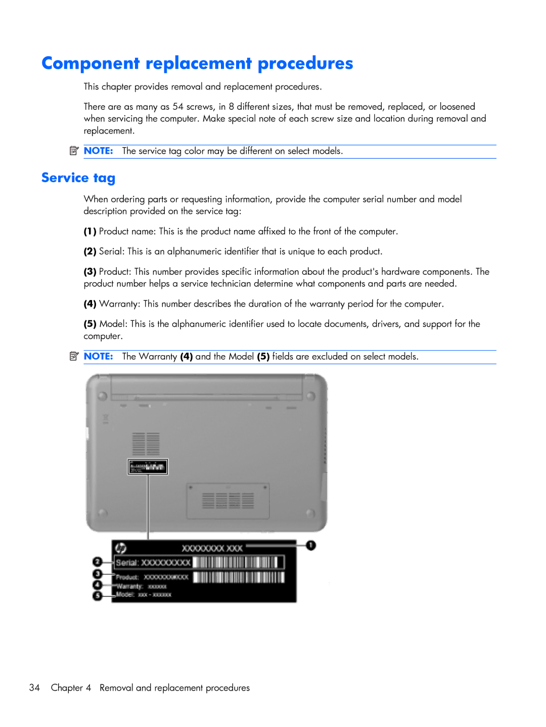 Compaq CQ10, 102 manual Component replacement procedures, Service tag 