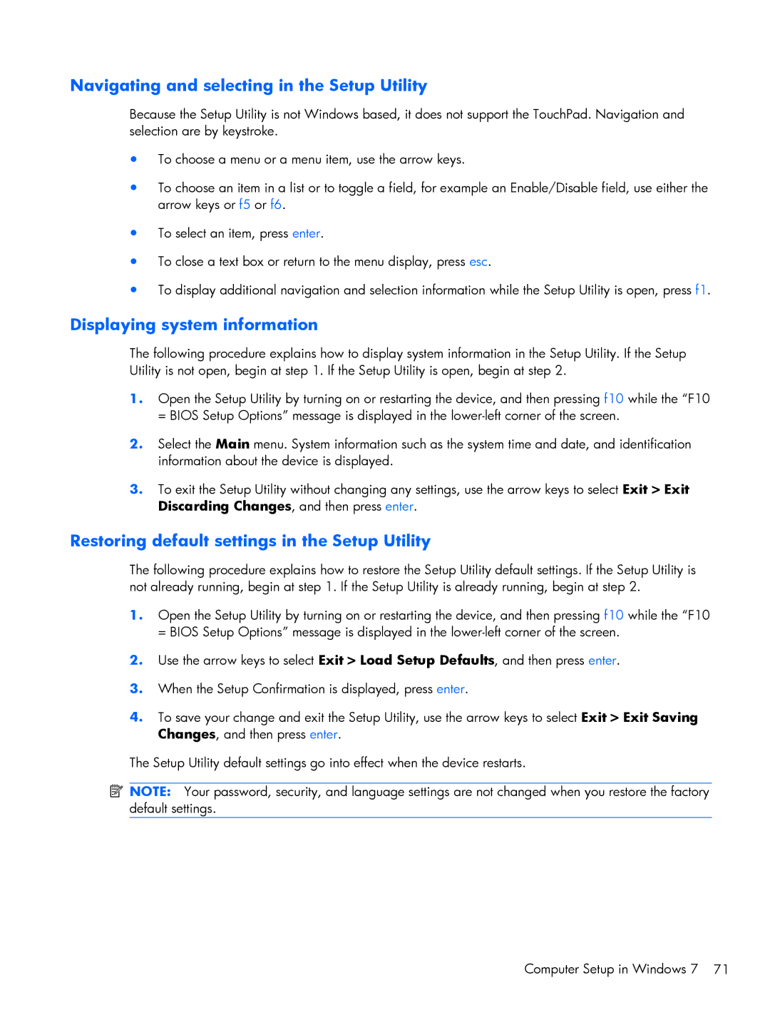 Compaq 102, CQ10 manual Navigating and selecting in the Setup Utility, Displaying system information 